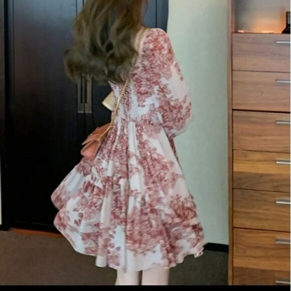 BEIGE FRENCH VINTAGE FLORAL DRESS - Picture 5 of 16